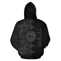 Tahiti Polynesian Zip up Hoodie Tahiti Flag Heartbeat Pattern Gray Version TH0 - Polynesian Pride
