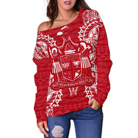 Fiji Polynesian Shoulder Sweater Map Red White - Polynesian Pride