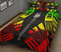 New Caledonia Quilt Bed Set - New Caledonia Coat Of Arms & Polynesian Reggae Tattoo Style - Polynesian Pride