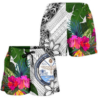 Marshall Islands Women's Short White - Turtle Plumeria Banana Leaf Crest - Polynesian Pride