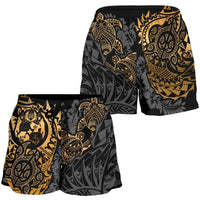 Tonga Polynesian Shorts (Women) - Gold Turtle Flowing - Polynesian Pride