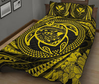 Hawaiian Kanaka Honu Hibiscus Tornando Yellow Polynesian Quilt Bed Set - Polynesian Pride