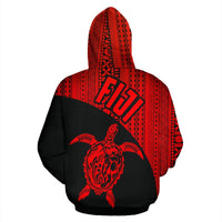 Fiji Tapa Zip up Hoodie Fiji Turtle Mermaid Red - Polynesian Pride