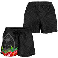 Guam Polynesian Women's Shorts Black Hibiscus - Polynesian Pride