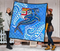 Fiji Premium Quilt - Blue Shark Polynesian Tattoo - Polynesian Pride