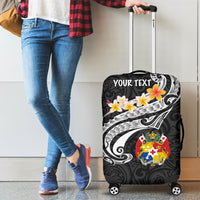 Tonga Custom Personalised Luggage Covers - Tonga Seal Polynesian Patterns Plumeria (Black) Black - Polynesian Pride