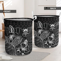 Tuvalu Laundry Basket - Polynesian Turtle Hibiscus Black - Polynesian Pride