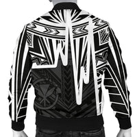 Hawaii Men's Bomber Jacket - Kanaka Maoli With Polynesian Pattern In Heartbeat Style (Black,White) - Polynesian Pride