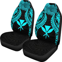 Hawaii Polynesian Car Seat Covers Pride Seal And Hibiscus Neon Blue - Polynesian Pride