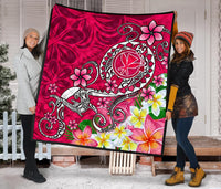 Hawaii Premium Quilt - Turtle Plumeria Polynesian Tattoo Pink Color - Polynesian Pride
