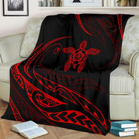 Hawaii Turtle Hibicus Premium Blanket - Frida Style - Red - Polynesian Pride
