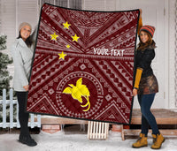 Papua New Guinea Personalised Premium Quilt - Flag With Polynesian Patterns (Red) - Polynesian Pride
