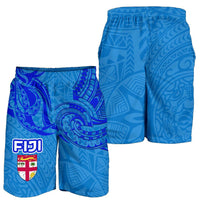 Blue Men Shorts Fiji Rugby Polynesian Waves Style - Polynesian Pride