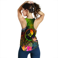 YAP Polynesian Personalised Women's Racerback Tank - Hibiscus and Banana Leaves - Polynesian Pride