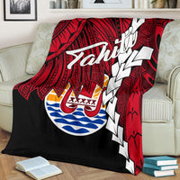 Tahiti Polynesian Premium Blanket - Tribal Wave Tattoo Flag Style - Polynesian Pride