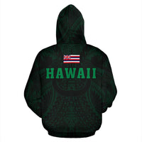 Polynesian Kamapuaa Flag of Hawaii Hoodie Green Hawaiian Mythology Style - Polynesian Pride