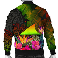 Tokelau Polynesian Men's Bomber Jacket - Hibiscus and Banana Leaves - Polynesian Pride