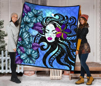 Hawaiian Hibiscus Polynesian Hula Girl Premium Quilt - Polynesian Pride