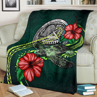 American Samoa Polynesian Premium Blanket - Green Turtle Hibiscus - Polynesian Pride