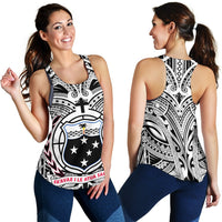 Samoa Women's Racerback Tank - Samoa Coat Of Arm, Polynesian Tattoo White,Black - Polynesian Pride