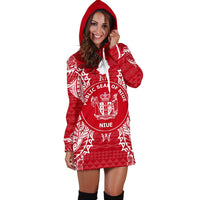 Niue Polynesian Hoodie Dress Map Red White - Polynesian Pride