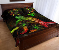 Guam Polynesian Quilt Bed Set - Turtle With Blooming Hibiscus Reggae - Polynesian Pride