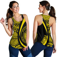 Hawaii Yellow Polynesian Women's Racerback Tank - Circle Style White - Polynesian Pride