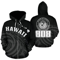Hawaii Polynesia Zip up Hoodie Tatau Style Unisex White - Polynesian Pride