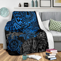 Tahiti Polynesian Premium Blanket - Blue Turtle Hibiscus Flowing - Polynesian Pride
