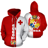 Tonga All Over Zip up Hoodie Shoulder Style Unisex Red - Polynesian Pride