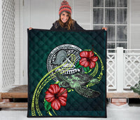 American Samoa Polynesian Premium Quilt - Green Turtle Hibiscus - Polynesian Pride