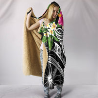 FSM Polynesian Hooded Blanket - Summer Plumeria (Black) - Polynesian Pride