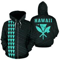 Polynesian Kakau Kanaka Maoli Map of Hawaii Zip Hoodie Turquoise Unisex Turquoise - Polynesian Pride
