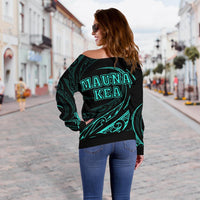 Hawaiian Mauna Kea Polynesian Women's Off Shoulder Sweater - Turquoise - Frida Style - Polynesian Pride