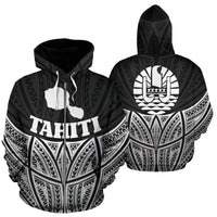 Tahiti Polynesian Zip up Hoodie Black Pride Map and Seal Unisex Black - Polynesian Pride