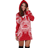 American Samoa Polynesian Hoodie Dress Map Red White - Polynesian Pride