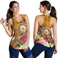 Samoa Women's Racerback Tank - Turtle Plumeria (Gold) - Polynesian Pride