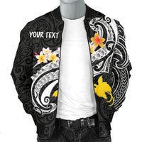 Papua New Guinea Custom Personalised Men's Bomber Jackets - PNG Seal Polynesian Patterns Plumeria (Black) - Polynesian Pride