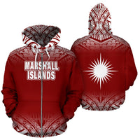 Marshall Islands All Over Zip up Hoodie Fog Red Unisex Red - Polynesian Pride