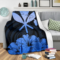 Hawaiian Kanaka Premium Blanket Hibiscus Polynesian Love Blue - Polynesian Pride