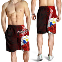 Philippines Polynesian Men's Shorts - Coat Of Arm With Hibiscus Red - Polynesian Pride