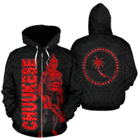 Chuuk Zip up Hoodie Micronesia Chuukese Warrior Red Unisex Red - Polynesian Pride