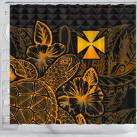 Wallis And Futuna Shower Curtain Turtle Hibiscus Gold - Polynesian Pride