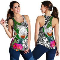 Pohnpei Custom Personalised Women's Racerback Tank White - Turtle Plumeria Banana Leaf - Polynesian Pride