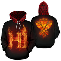Hawaii Fire All Over Hoodie Unisex Black - Polynesian Pride