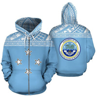 Federated States of Micronesia All Over Zip up Hoodie Polynesian Hoodie Style Unisex White - Polynesian Pride