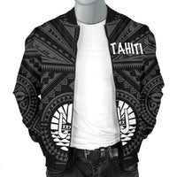 Tahiti Men's Bomber Jacket - Tahiti Seal In Polynesian Tattoo Style (Black) - Polynesian Pride