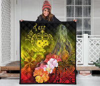 Custom Personalised Samoa Premium Quilt- Humpback Whale with Tropical Flowers (Yellow) - Polynesian Pride