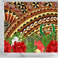 Pohnpei Shower Curtain - Vintage Pattern With Hibiscus Flower - Polynesian Pride
