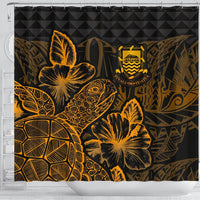 Tuvalu Shower Curtain Turtle Hibiscus Gold - Polynesian Pride